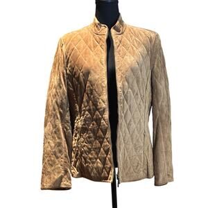 VTG Y2K Ann Taylor Quilted Suede Jacket, Zip Front, Tan, Size Large, EUC